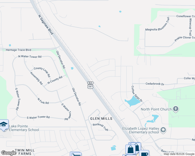 map of restaurants, bars, coffee shops, grocery stores, and more near 9212-9796 N Saginaw Blvd in Fort Worth