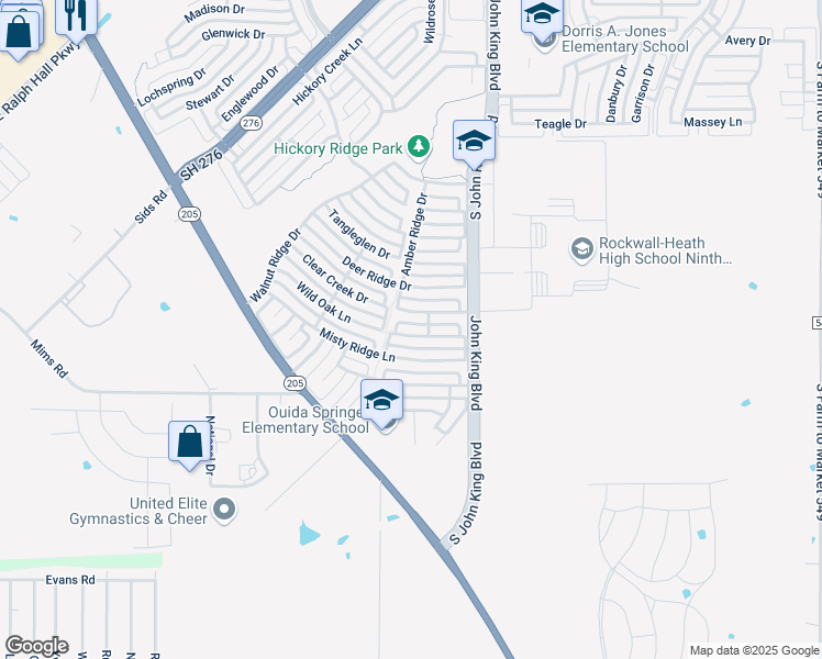 map of restaurants, bars, coffee shops, grocery stores, and more near 2990 Dusty Ridge Drive in Rockwall