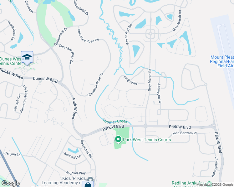 map of restaurants, bars, coffee shops, grocery stores, and more near 3077 Rice Field Lane in Mount Pleasant