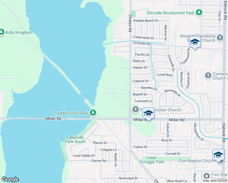map of restaurants, bars, coffee shops, grocery stores, and more near 3399 Chiesa Road in Rowlett