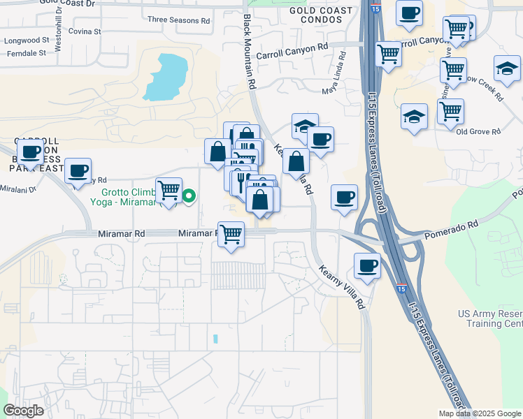 map of restaurants, bars, coffee shops, grocery stores, and more near 9469 Black Mountain Road in San Diego