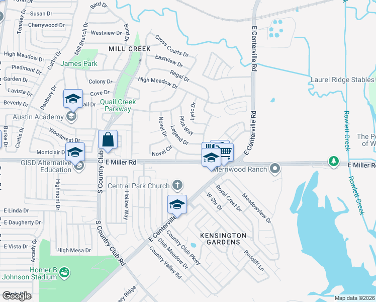 map of restaurants, bars, coffee shops, grocery stores, and more near 1814 Novel Drive in Garland