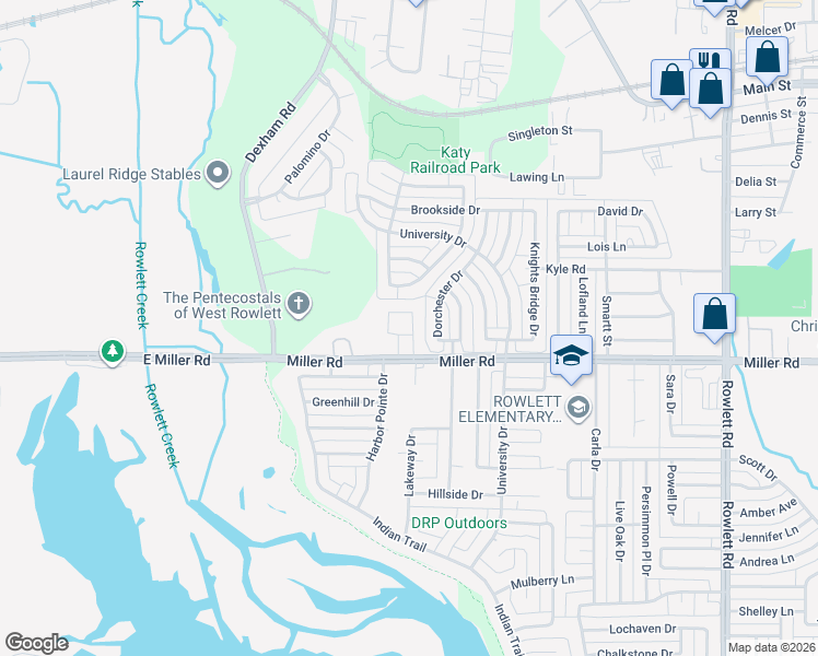 map of restaurants, bars, coffee shops, grocery stores, and more near 2209 Bailey Drive in Rowlett
