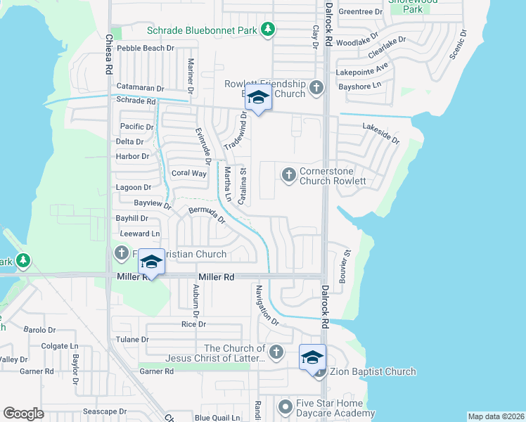 map of restaurants, bars, coffee shops, grocery stores, and more near 8213 Martha Ln in Rowlett