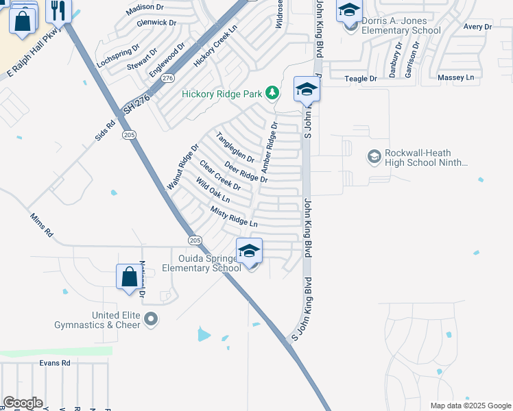 map of restaurants, bars, coffee shops, grocery stores, and more near 2990 Dusty Ridge Drive in Rockwall