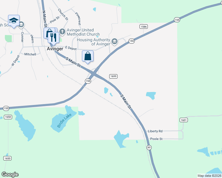 map of restaurants, bars, coffee shops, grocery stores, and more near 365 South Main Street in Avinger