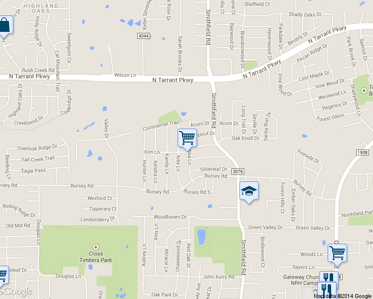 map of restaurants, bars, coffee shops, grocery stores, and more near 8001 Kristina Lane in North Richland Hills