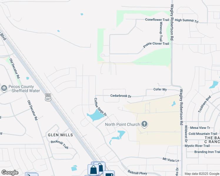 map of restaurants, bars, coffee shops, grocery stores, and more near North Tarrant Parkway in Fort Worth