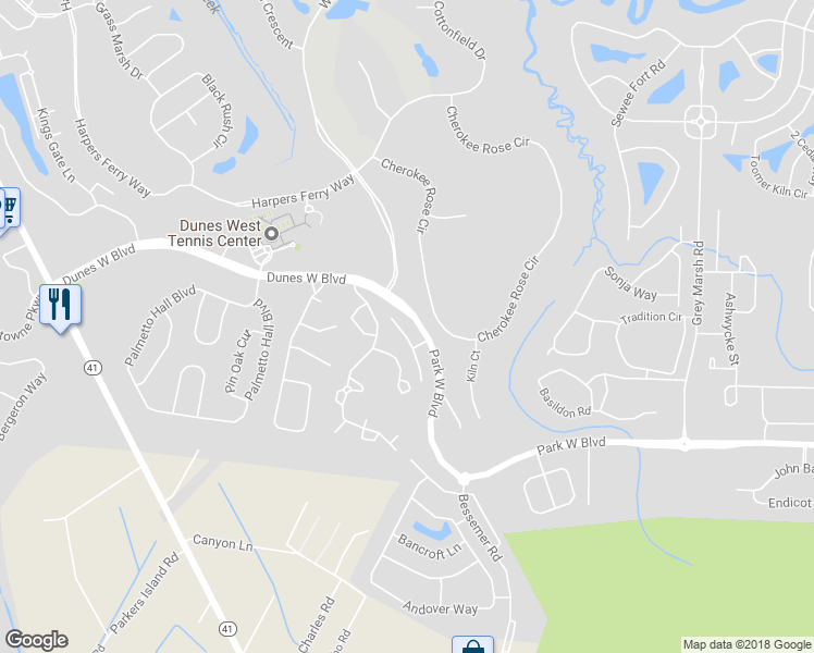 map of restaurants, bars, coffee shops, grocery stores, and more near 3085 Park West Boulevard in Mount Pleasant