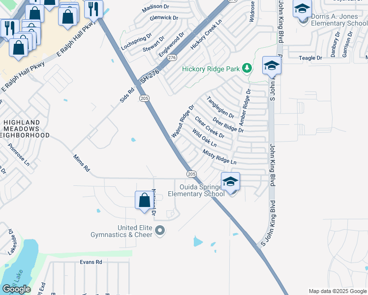 map of restaurants, bars, coffee shops, grocery stores, and more near 1506 Ridgetop Court in Rockwall