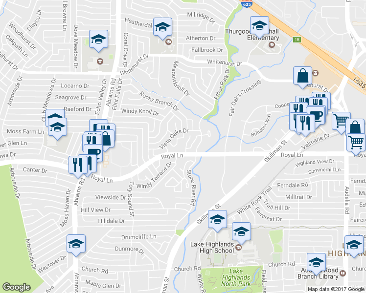 map of restaurants, bars, coffee shops, grocery stores, and more near 8705 Autumn Oaks Drive in Dallas