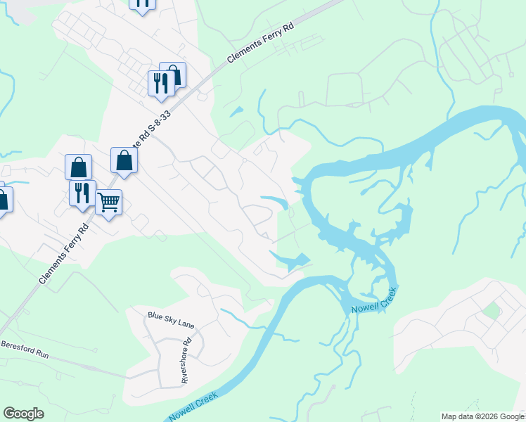 map of restaurants, bars, coffee shops, grocery stores, and more near 435 Doane Way in Charleston