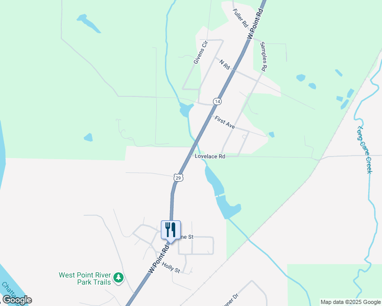 map of restaurants, bars, coffee shops, grocery stores, and more near U.S. 29 in West Point