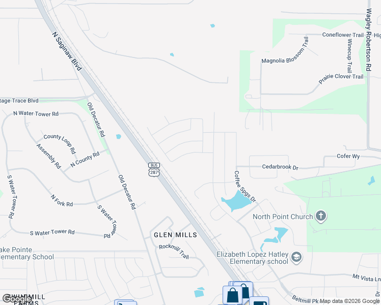 map of restaurants, bars, coffee shops, grocery stores, and more near 9212-9796 North Saginaw Boulevard in Fort Worth