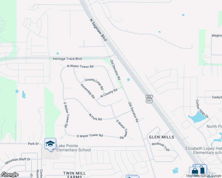map of restaurants, bars, coffee shops, grocery stores, and more near 1609 North County Road in Fort Worth