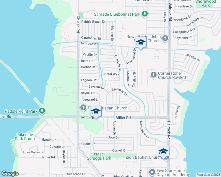 map of restaurants, bars, coffee shops, grocery stores, and more near 3600 Bermuda Drive in Rowlett