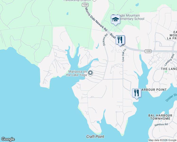 map of restaurants, bars, coffee shops, grocery stores, and more near 9365 Dickson Road in Fort Worth