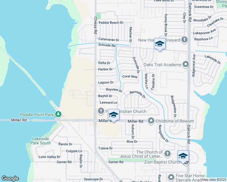 map of restaurants, bars, coffee shops, grocery stores, and more near 7518 Bayview Drive in Rowlett