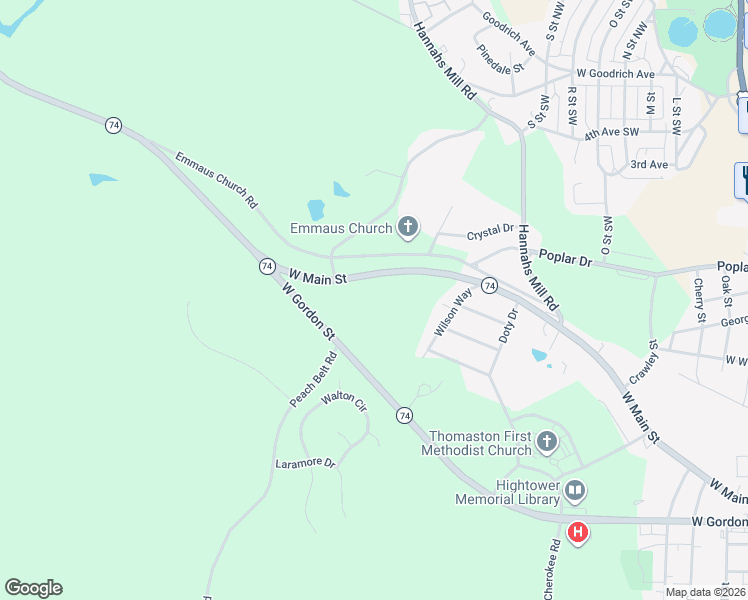 map of restaurants, bars, coffee shops, grocery stores, and more near 1111 West Main Street in Thomaston