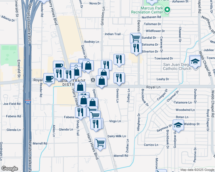 map of restaurants, bars, coffee shops, grocery stores, and more near in Dallas