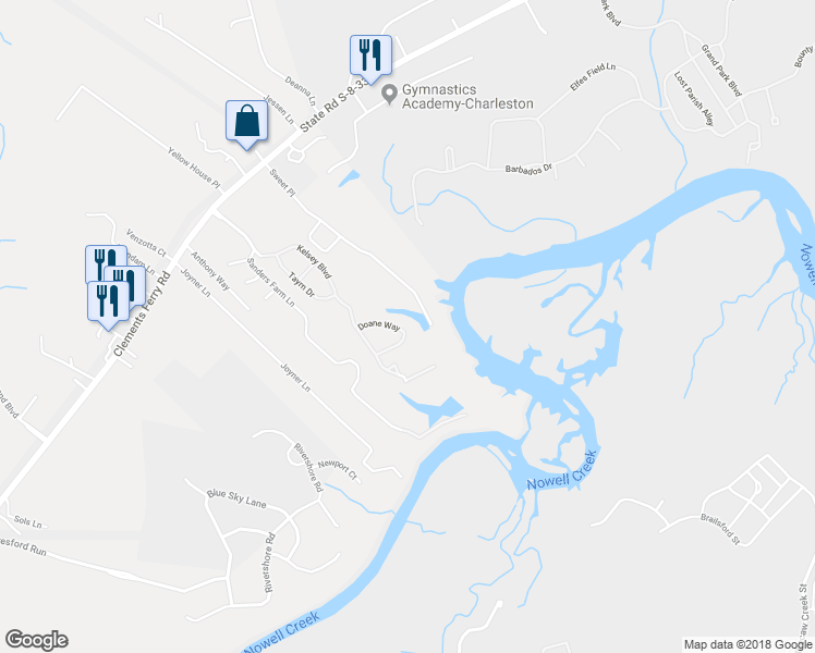 map of restaurants, bars, coffee shops, grocery stores, and more near 448 Doane Way in Charleston
