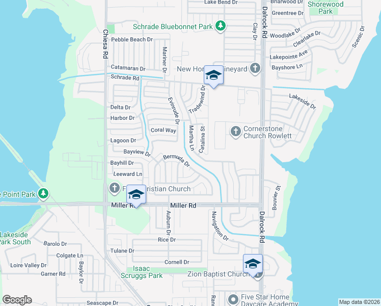 map of restaurants, bars, coffee shops, grocery stores, and more near 3709 Martha Lane in Rowlett