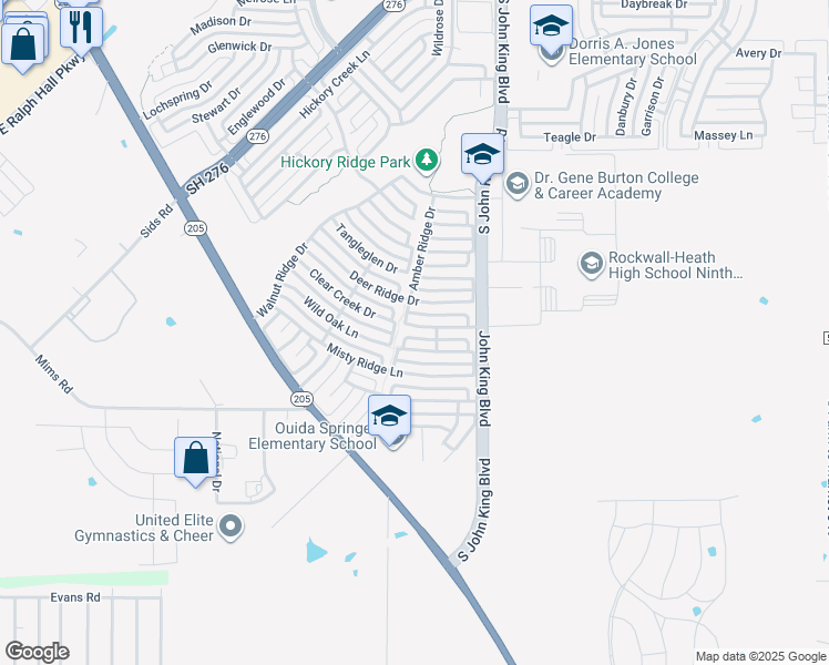 map of restaurants, bars, coffee shops, grocery stores, and more near 3007 Fallbrook Drive in Rockwall