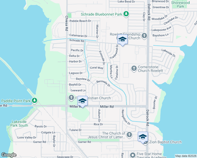 map of restaurants, bars, coffee shops, grocery stores, and more near 3600 Bermuda Drive in Rowlett