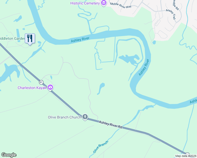 map of restaurants, bars, coffee shops, grocery stores, and more near 21 Middleton Oaks Road in Charleston