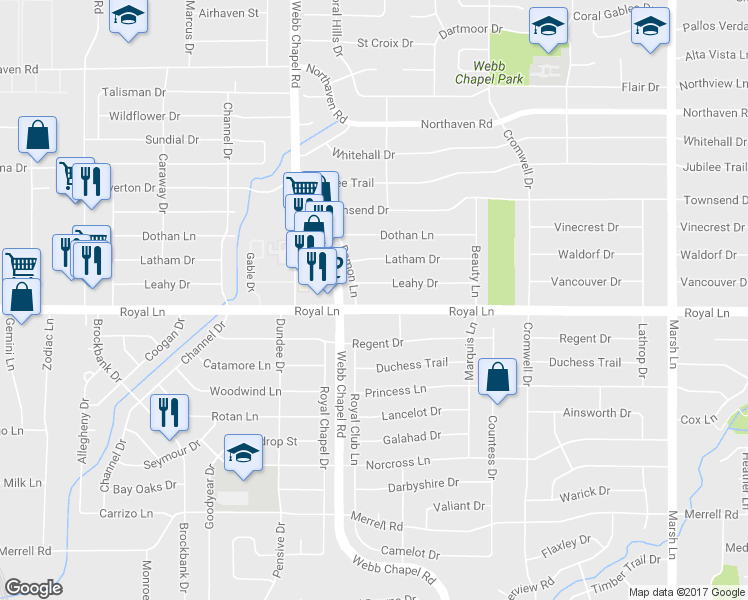 map of restaurants, bars, coffee shops, grocery stores, and more near 10723 Earlshire Drive in Dallas