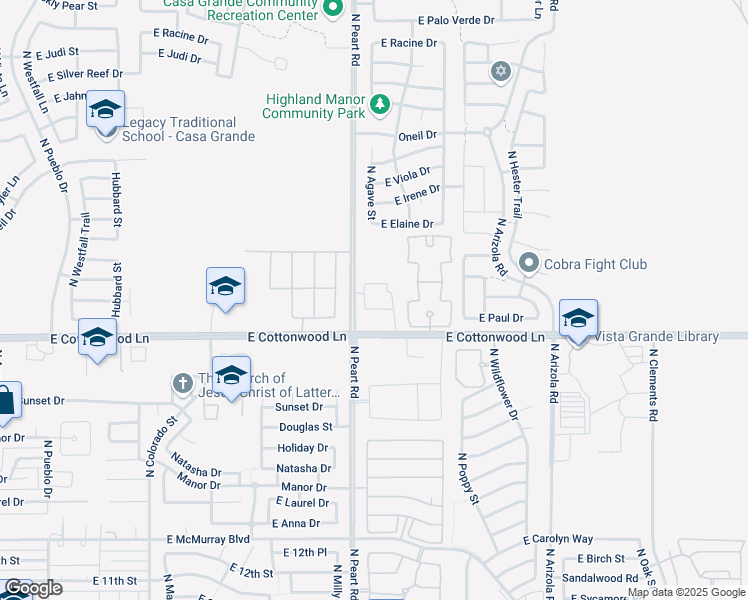 map of restaurants, bars, coffee shops, grocery stores, and more near 1640 North Peart Road in Casa Grande