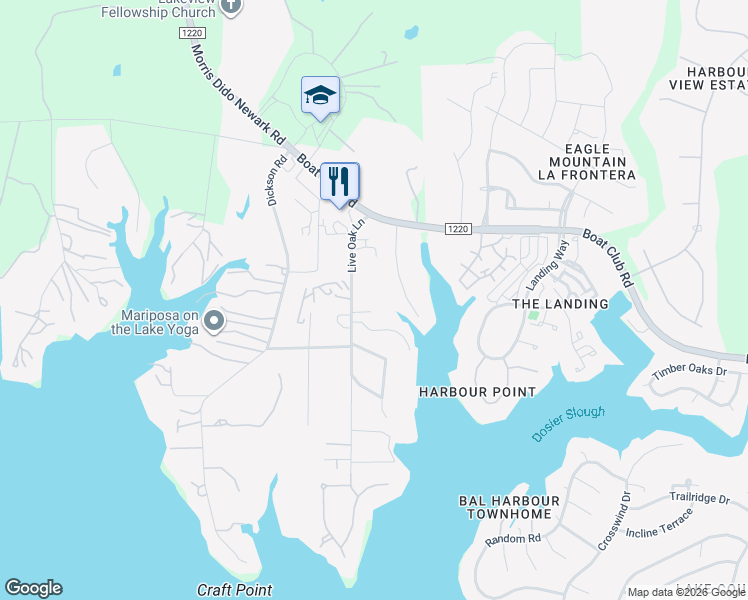 map of restaurants, bars, coffee shops, grocery stores, and more near 9382 Live Oak Lane in Fort Worth