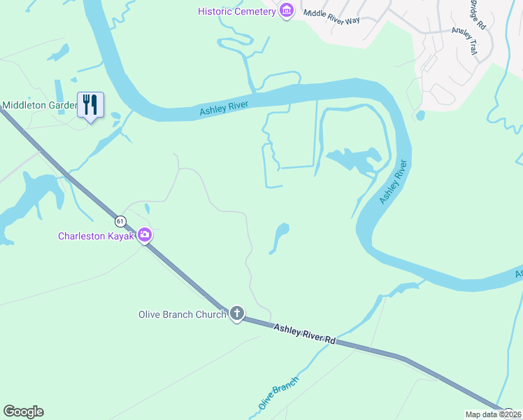 map of restaurants, bars, coffee shops, grocery stores, and more near 21 Middleton Oaks Road in Charleston