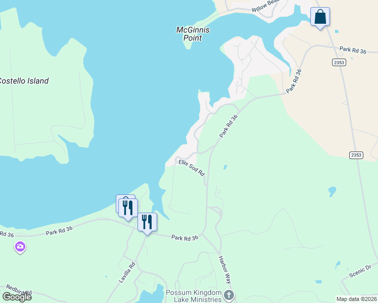map of restaurants, bars, coffee shops, grocery stores, and more near 1657 Ellis Sod Road in Graford