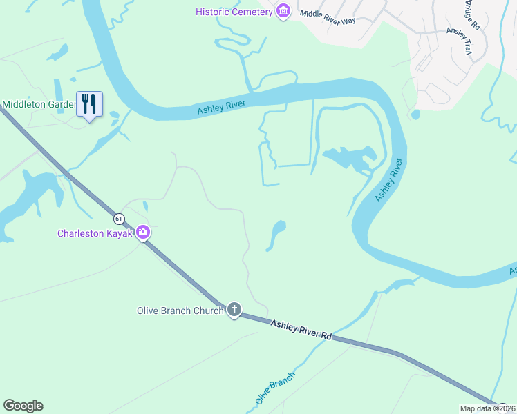 map of restaurants, bars, coffee shops, grocery stores, and more near 21 Middleton Oaks Road in Charleston