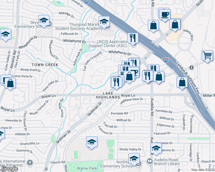 map of restaurants, bars, coffee shops, grocery stores, and more near in Dallas