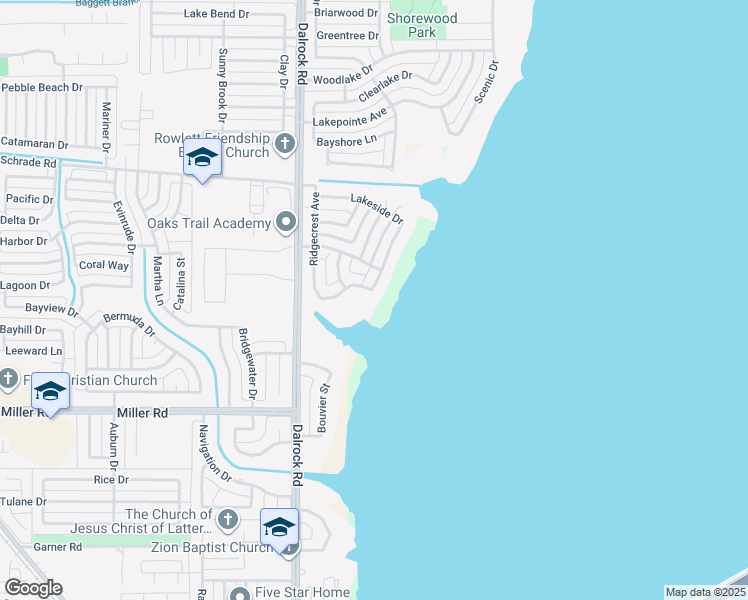 map of restaurants, bars, coffee shops, grocery stores, and more near 3714 Lakeside Drive in Rowlett