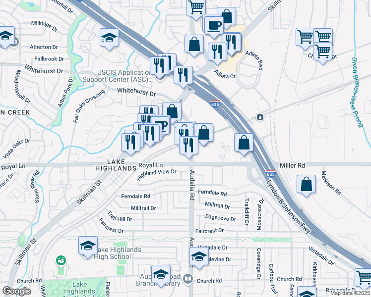 map of restaurants, bars, coffee shops, grocery stores, and more near in Dallas