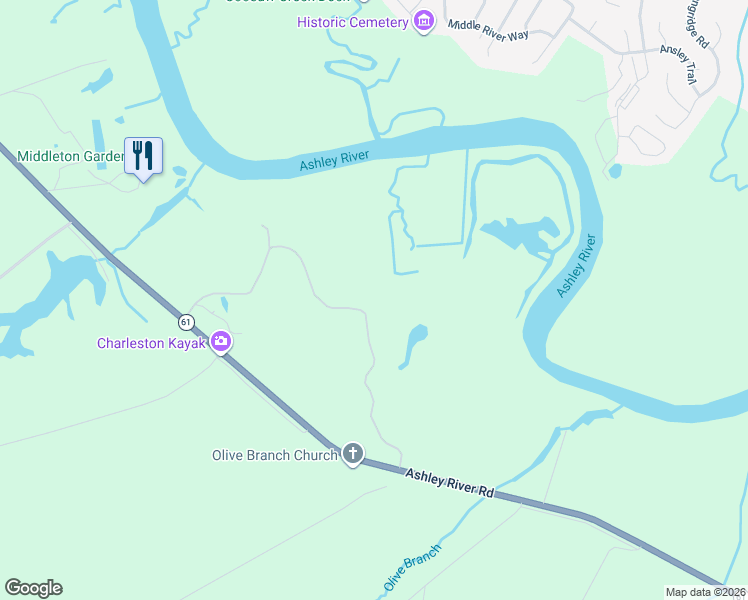 map of restaurants, bars, coffee shops, grocery stores, and more near 15 Middleton Oaks Road in Charleston