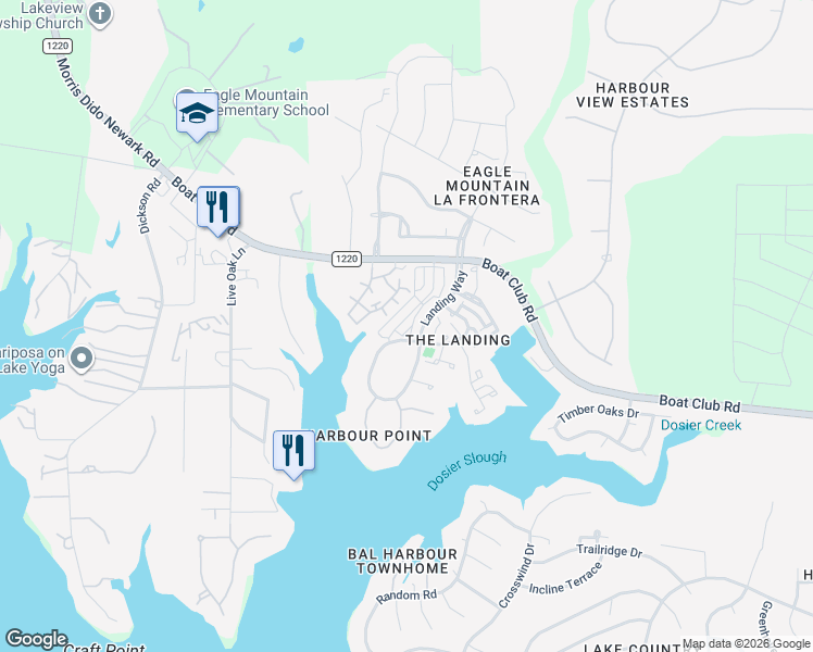 map of restaurants, bars, coffee shops, grocery stores, and more near 9620 Mariner Circle in Fort Worth