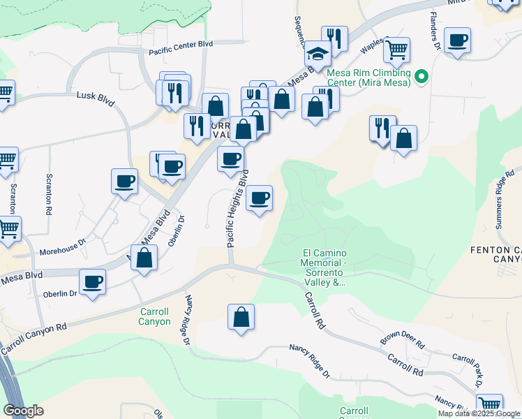 map of restaurants, bars, coffee shops, grocery stores, and more near 6170 Cornerstone Court East in San Diego