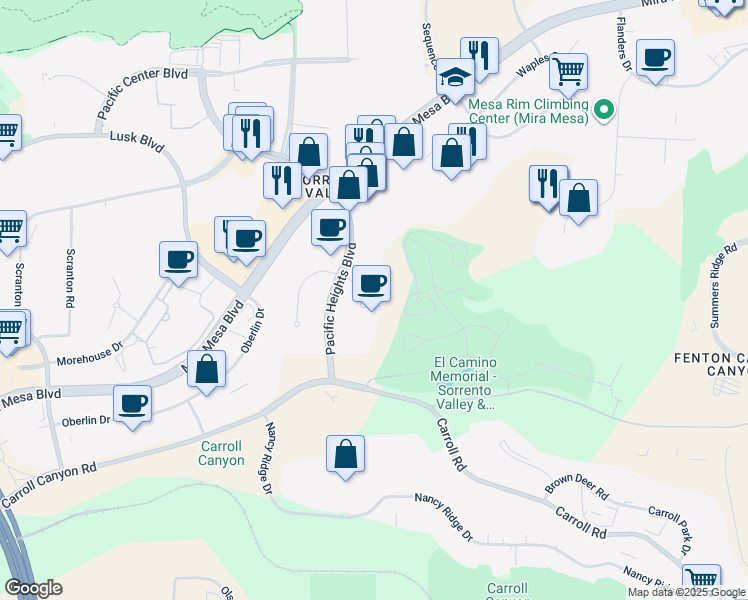 map of restaurants, bars, coffee shops, grocery stores, and more near 6170 Cornerstone Court East in San Diego