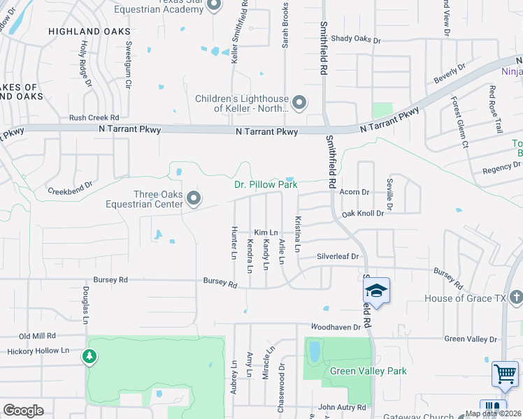 map of restaurants, bars, coffee shops, grocery stores, and more near 8028 Kandy Lane in North Richland Hills