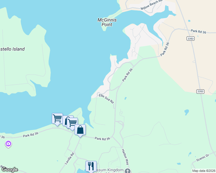 map of restaurants, bars, coffee shops, grocery stores, and more near 1643 Cedar Crest Circle in Graford