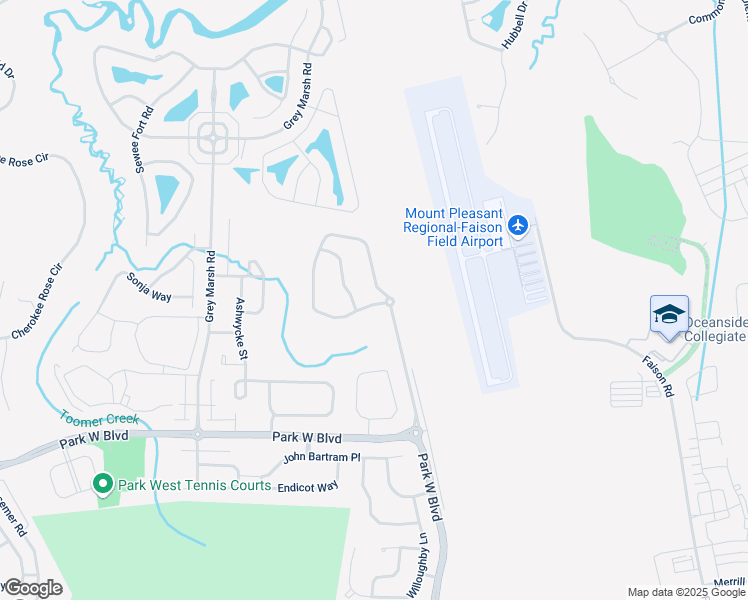 map of restaurants, bars, coffee shops, grocery stores, and more near 3033 Queensgate Way in Mount Pleasant