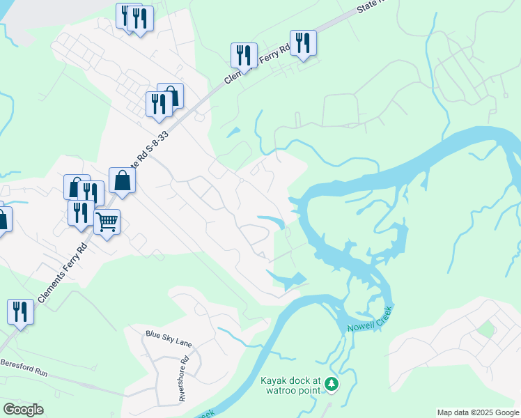 map of restaurants, bars, coffee shops, grocery stores, and more near 10204 Sweet Place in Charleston