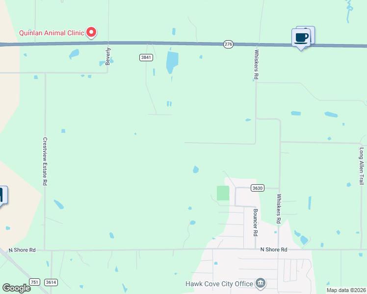 map of restaurants, bars, coffee shops, grocery stores, and more near 8916 Whiskers Road in Quinlan