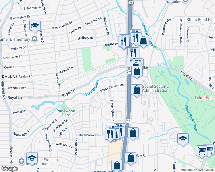 map of restaurants, bars, coffee shops, grocery stores, and more near 10931 Stone Canyon Road in Dallas