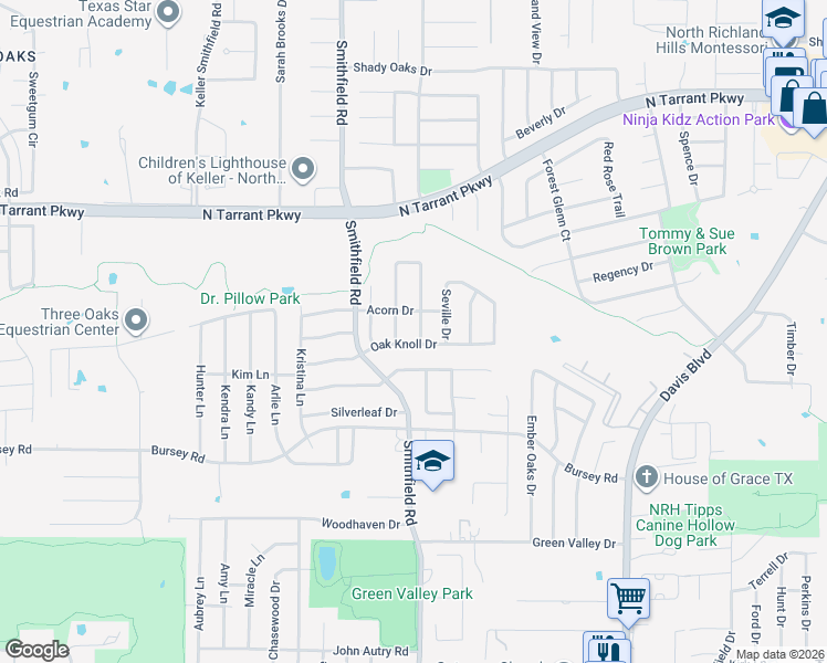 map of restaurants, bars, coffee shops, grocery stores, and more near 8008 Canyon Oak Drive in North Richland Hills