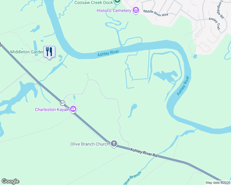 map of restaurants, bars, coffee shops, grocery stores, and more near 15 Middleton Oaks Road in Charleston